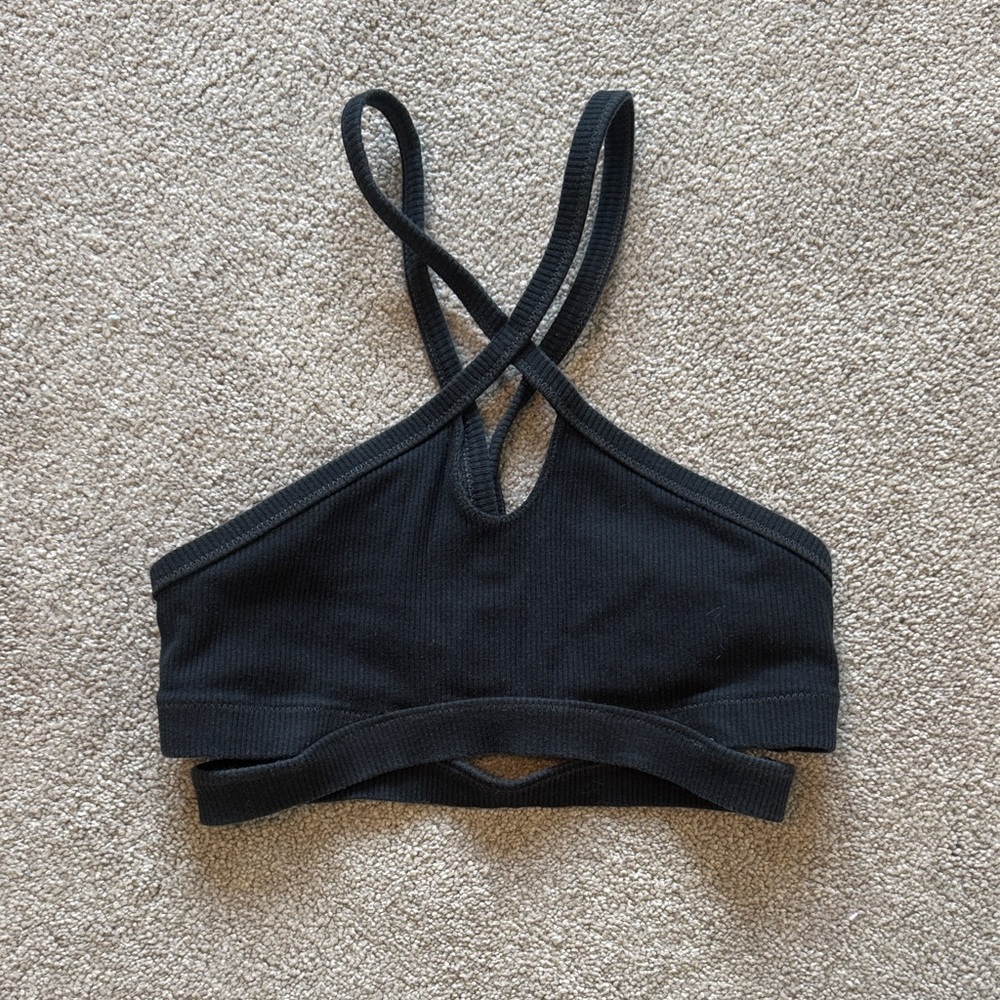 Free People Black Cross-Strap Sports Bra